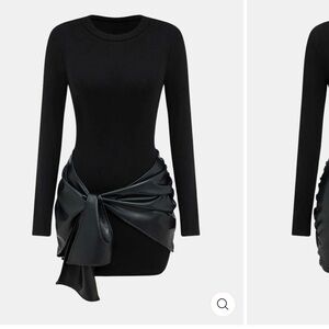 Chic Black Long Sleeve Dress with Satin Accent